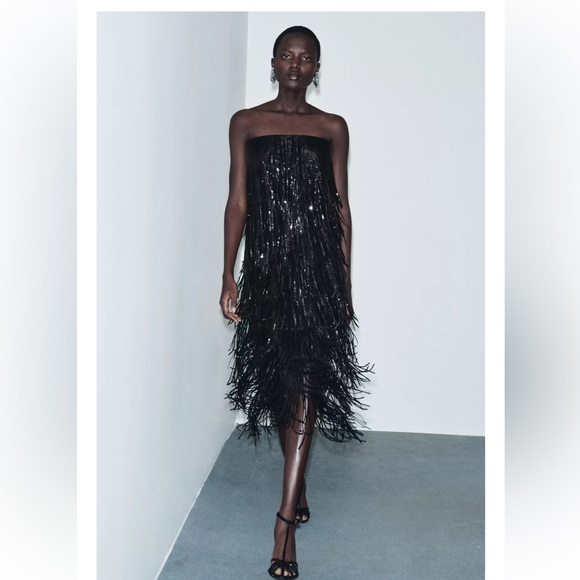 Zara Black Fringe Midi Dress - Picture 8 of 8